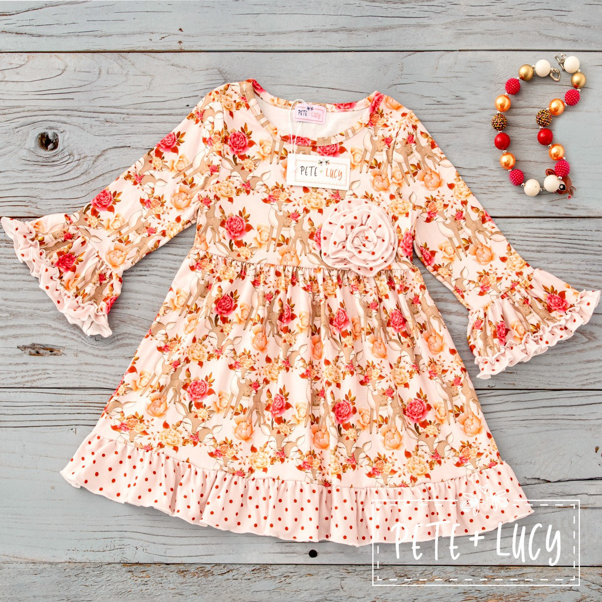 Pete + Lucy 6-12M Deer and Roses Dress