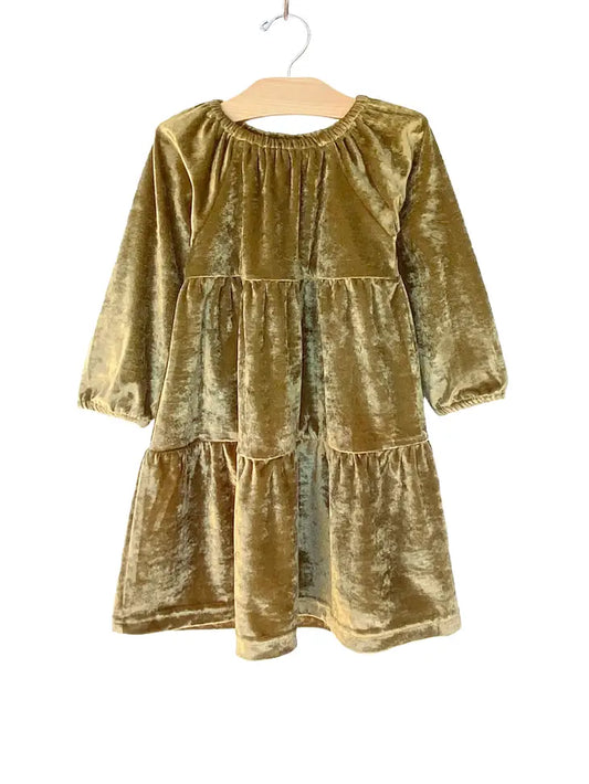 Velour Tiered Dress - Antique Gold