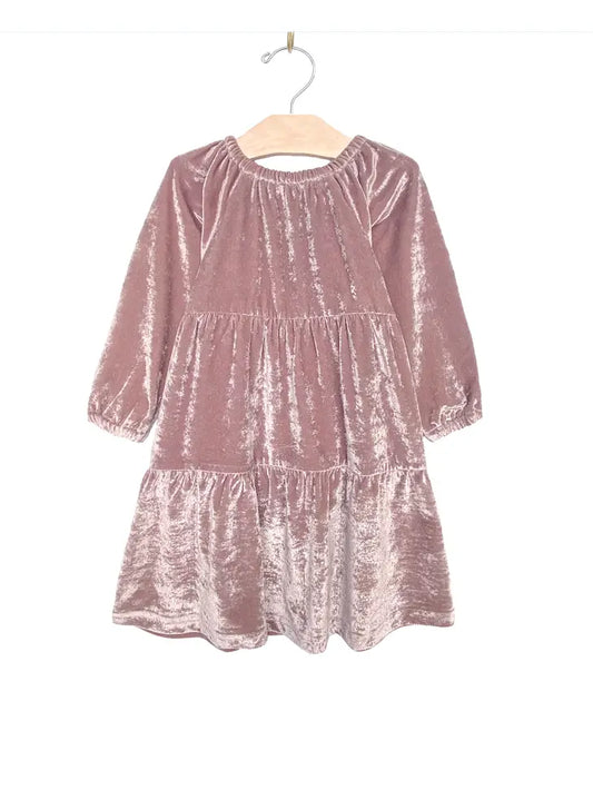 Velour Tiered Dress - Dusty Rose