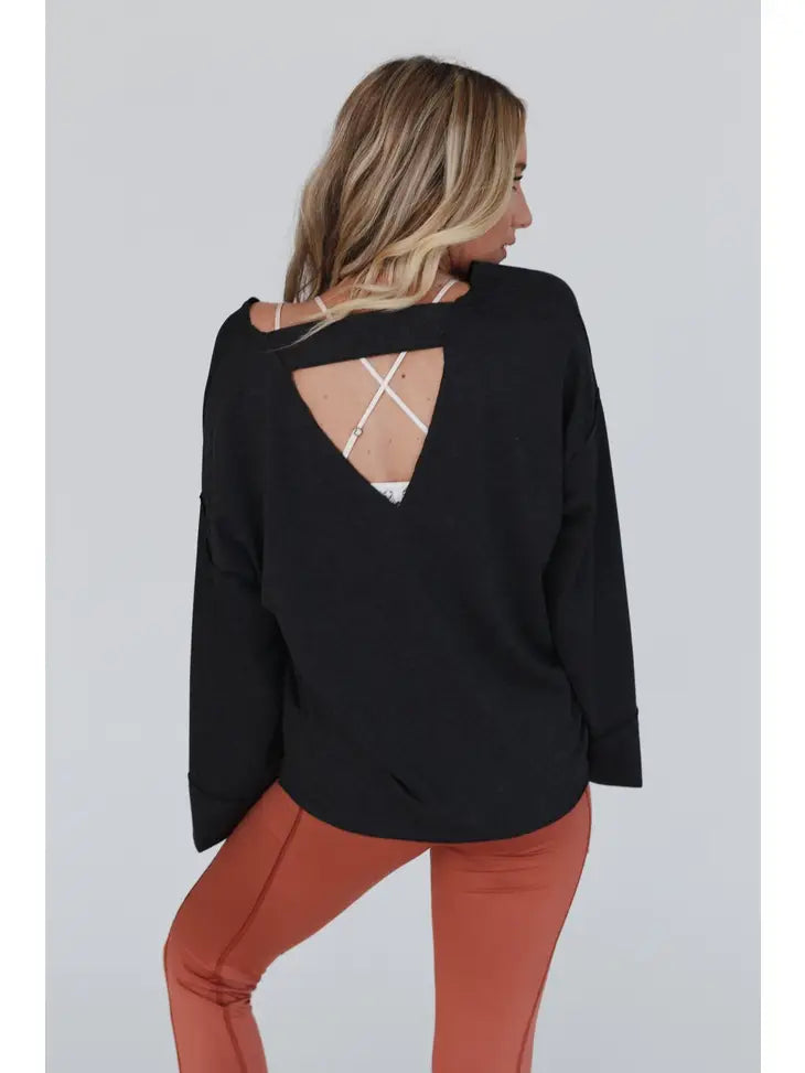 Love It V Neckline Sweater Top - Charcoal