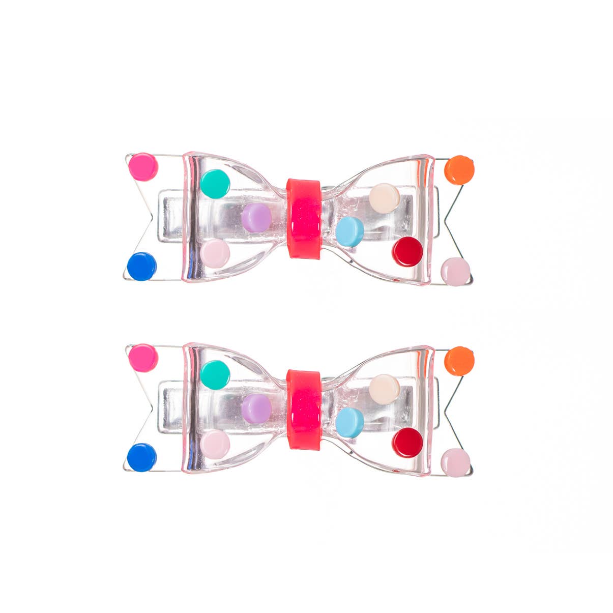 Fat Bow Colorful Dots Clear Alligator Clips