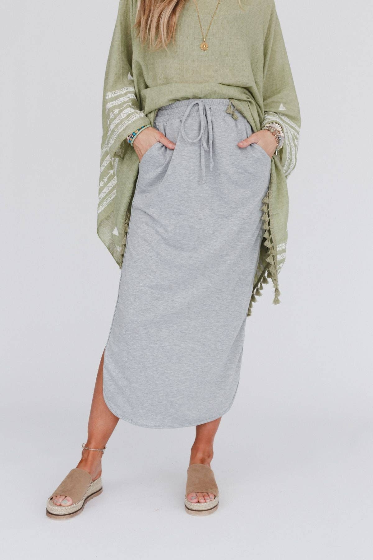 So Comfy Drawstring Maxi Skirt - Heather Gray
