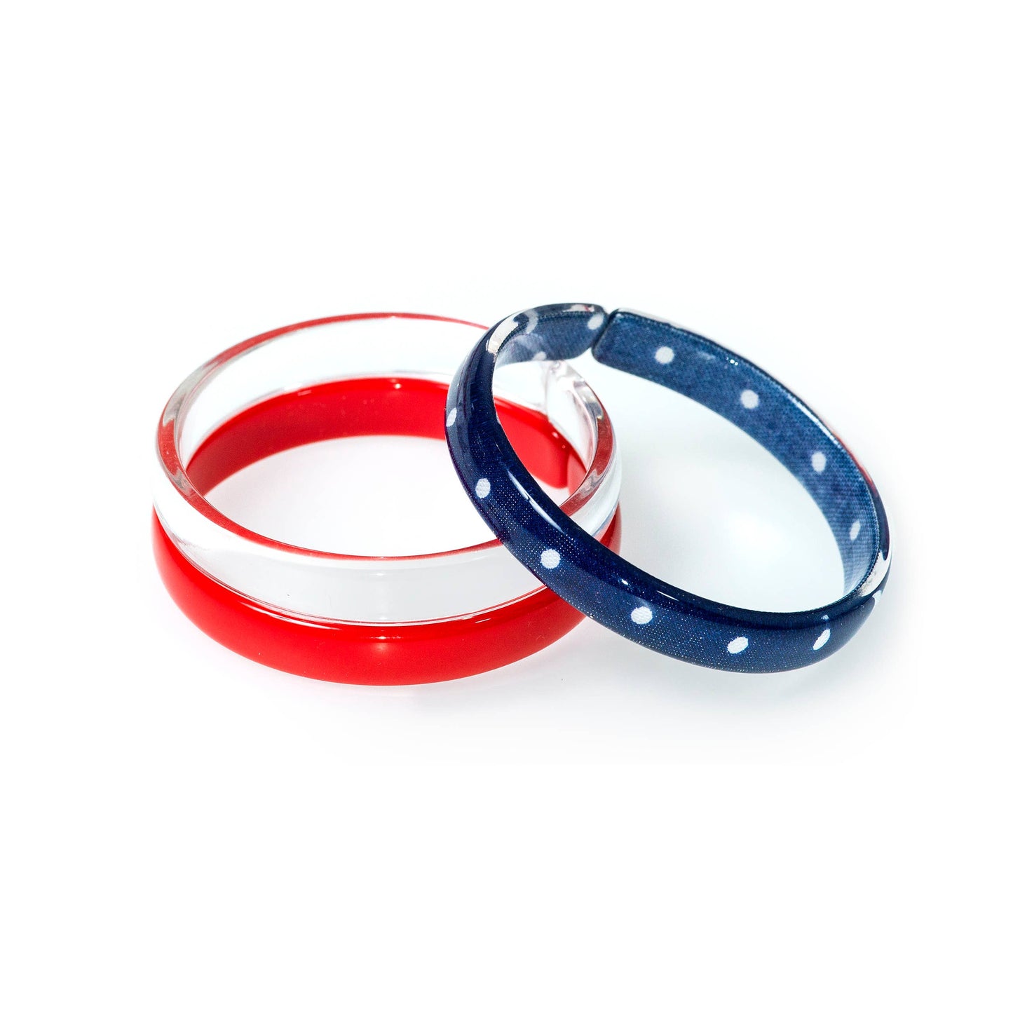 Navy w/ White Dots Bangles + Red + Clear Set/3