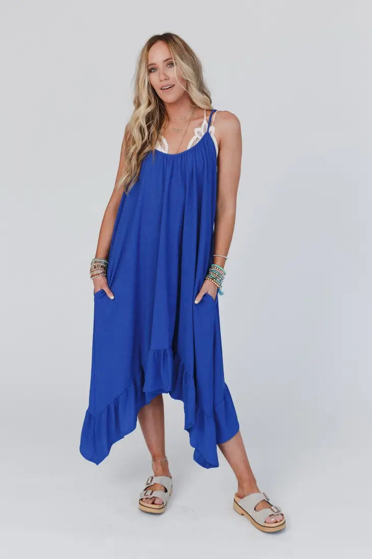 Ellie Ruffle Midi Dress - Blue