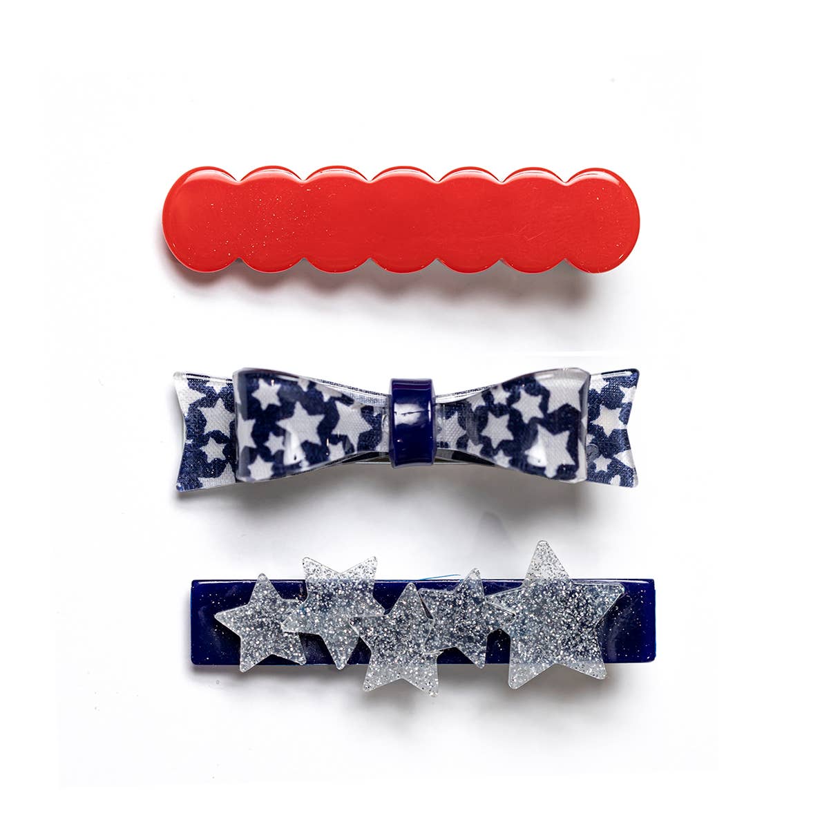 Three Combo Blue + Red Summer Vibes Star+Bow Alligator Clips