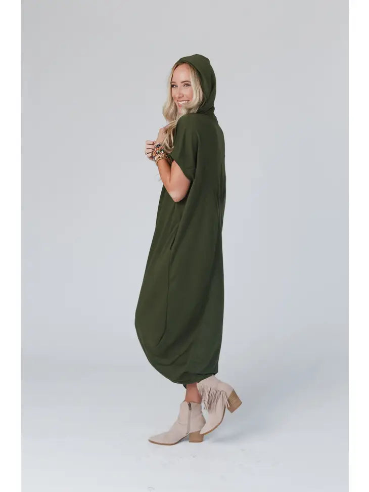 First Pick Hooded Slit Dress - Olive