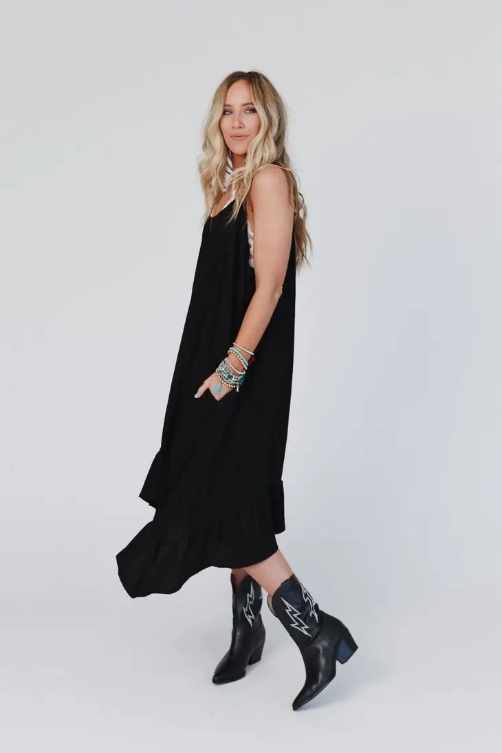 Ellie Ruffle Midi Dress - Black