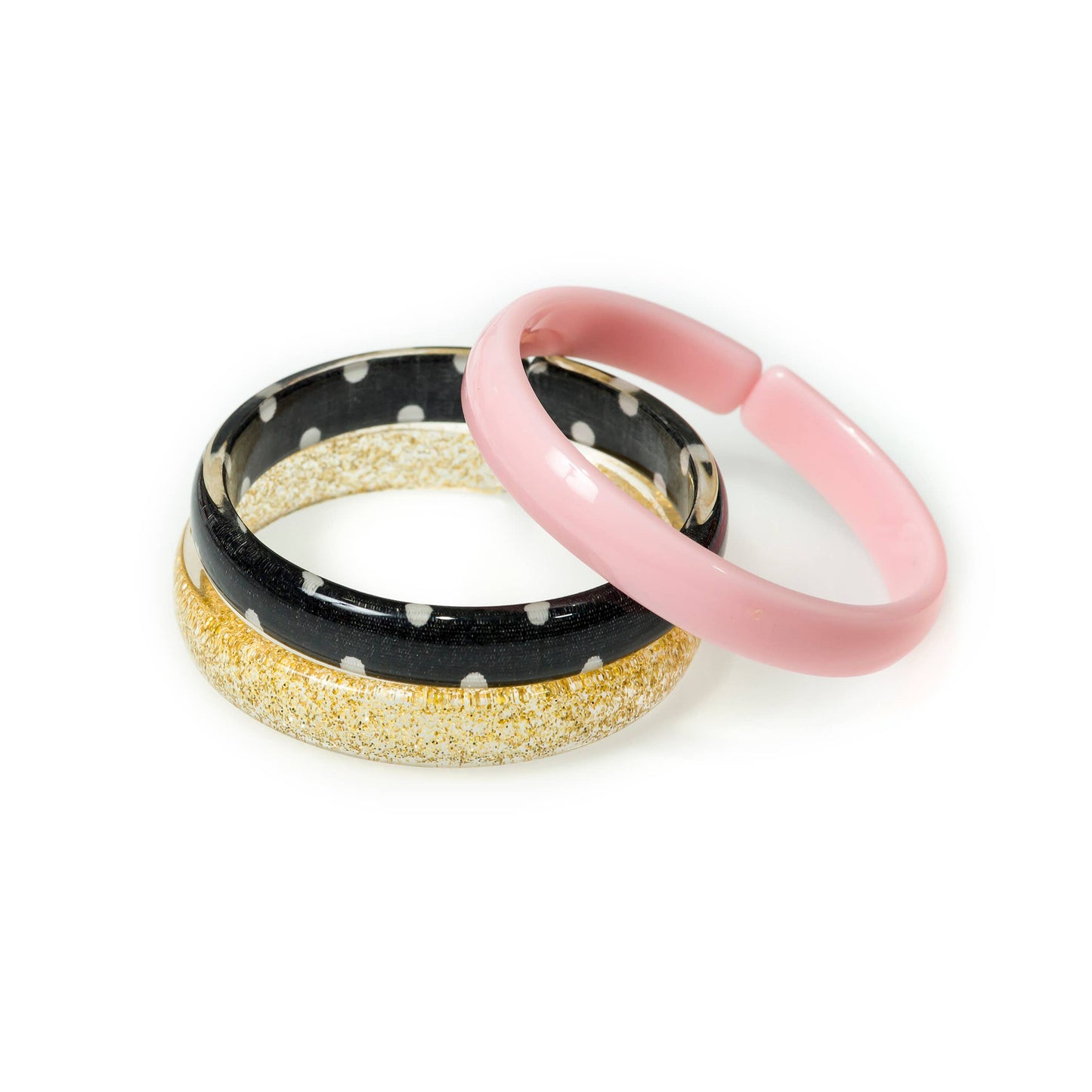 Light Pink+ Blackw/White Dots+ Glitter Gold Bangle Set